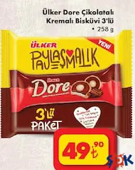 ÜLKER DORE ÇİKOLATALI KREMALI BİSKÜVİ 3'LÜ 258 G
